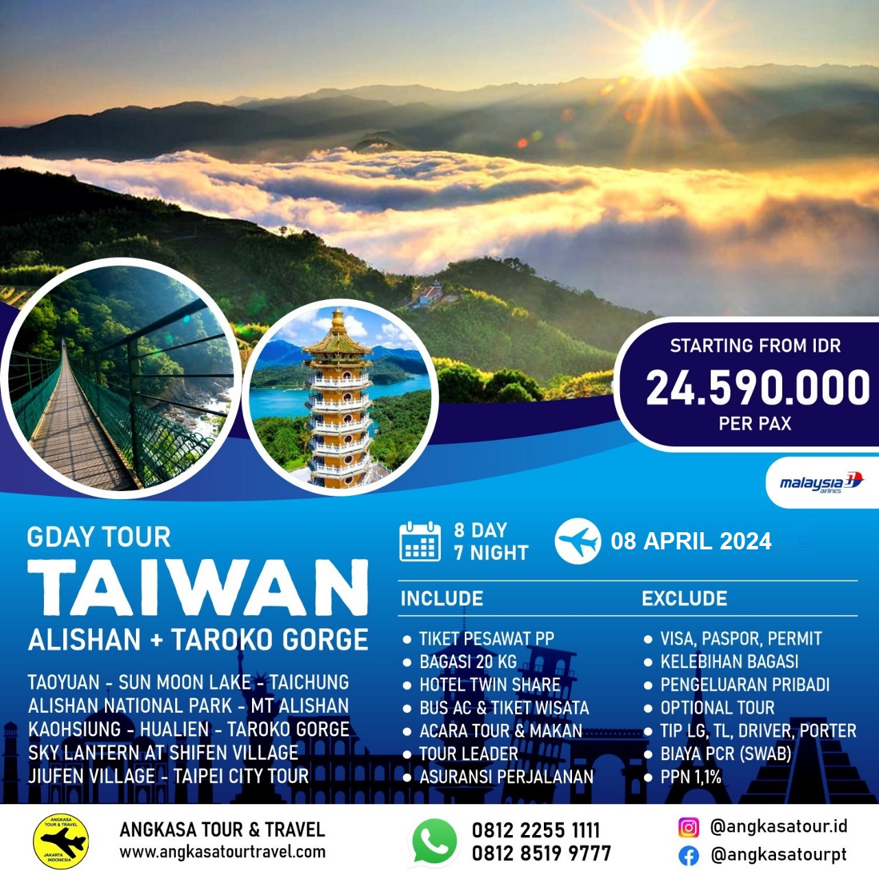 TAIWAN CHERRY BLOSSOM MT ALISHAN + SUN MOON LAKE 08 APR 2024 BY MH